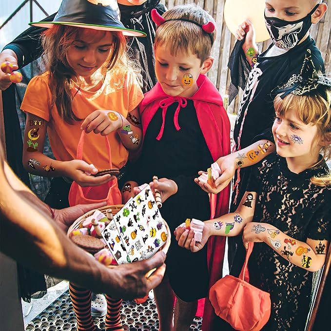 150 PCS Halloween Tattoos for Kids, Waterproof Assorted Halloween Party Favors for Trick or Treat, 150 Different Designs Long Lasting Temporary Tattoos Stickers for Games, Fake Tattoos