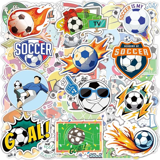 Soccer Party Favors - 100 PCS Soccer Stickers for Kids | Water Bottle,Laptop Sports Football Stickers for Toddlers - Activities Birthday Toys Games Crafts Gifts for Goodie Bags Gift Bags