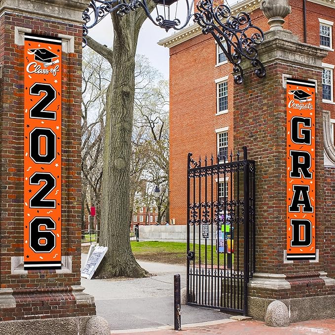 2026 Graduation Decorations,Congrats Grad Banner Backdrop for Class of 2026 Decorations- Orange Graduation Party Decorations