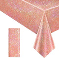 1 pcs Rose Gold Holographic Table Cloth 40" x 108" Shiny Bachelorette Party Decorations Plastic Laser Sparkly Tablecloth Glitter Table Decor for Wedding Anniversary Event Birthday Party Supplies