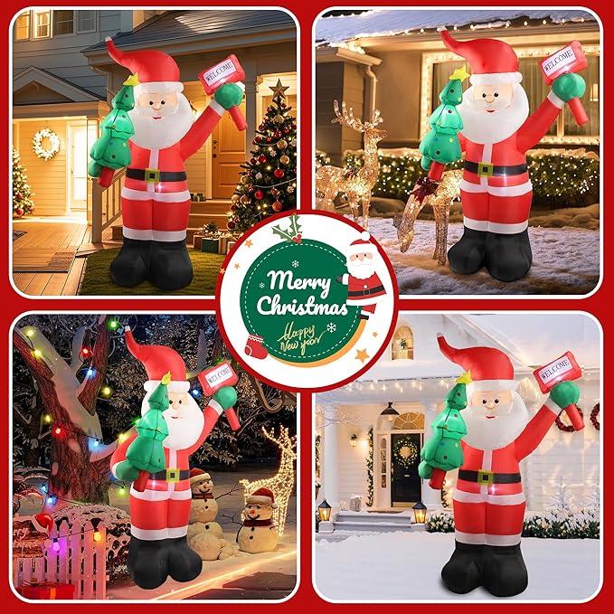 6 FT Christmas Inflatable Santa Claus Outdoor Decorations with Built-In LEDs, Blow-Up Santa for Yard Decorations, Inflatable Xmas Decorations for Christmas Indoor, Outdoor, Garden, Lawn, Winter Decor.