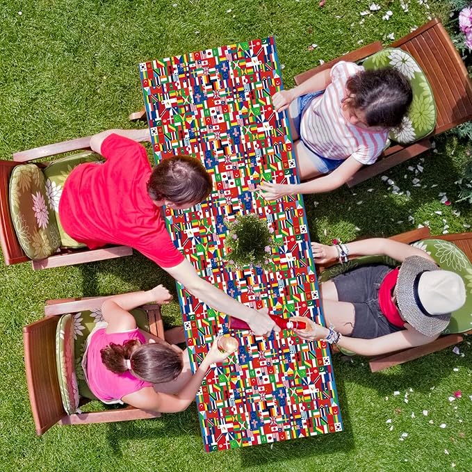 6 Pieces International Flag Tablecover World Flag Party Tablecloth Decorations Disposable Plastic Table Cover Birthday Party Decor Supplies Favors Outdoor Indoor