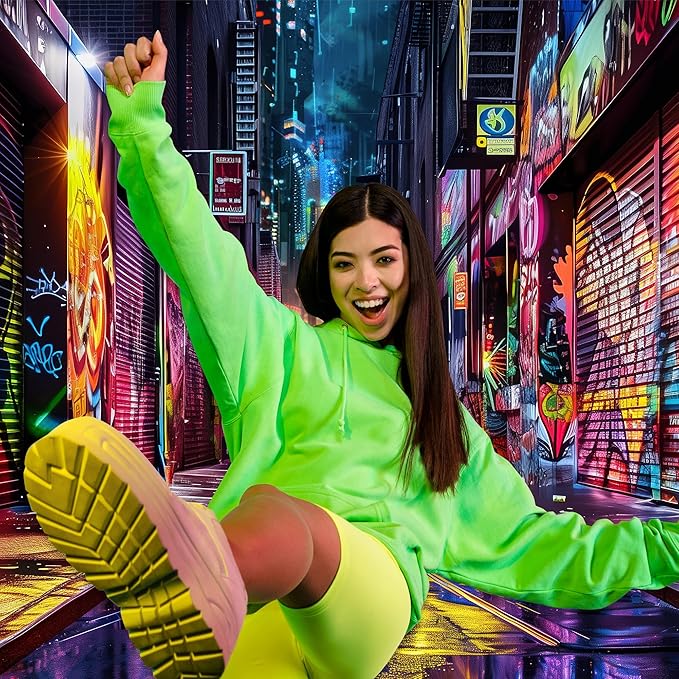 Imirell Graffiti Street Backdrop 8Wx6H Feet Retro 80s Neon Wall Hip Hop 90s Cool Funny Colorful Painting Polyester Fabric Modern Photography Backgrounds Photo Shoot Decor Props Decoration