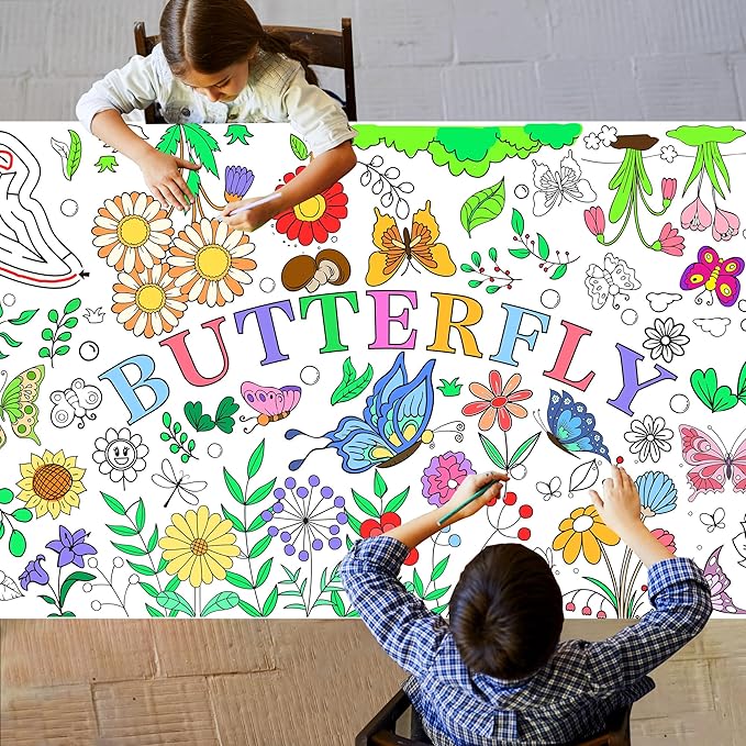 Giant Coloring Poster, Butterfly Coloring Paper Tablecloth for Home Activity Birthday Party Supplies 30 x 72 Inch