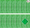 12 Pack Green Foil Curtain Backdrop 3.2ft x 6.6ft Metallic Tinsel Fringe Backdrop Curtains Streamer Photo Booth Backdrop for Birthday Engagement Bachelorette Christmas Holiday Party Decorations