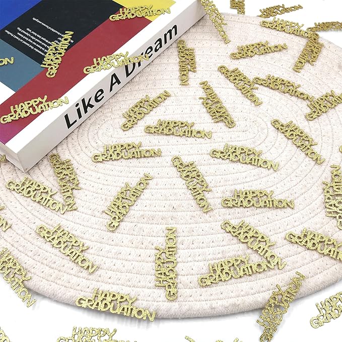 Gold Happy Graduation Confetti Class of 2026, 120 PCS Glitter Graduation Decorations 2026, Grad Confetti for Grad Party Decorations.