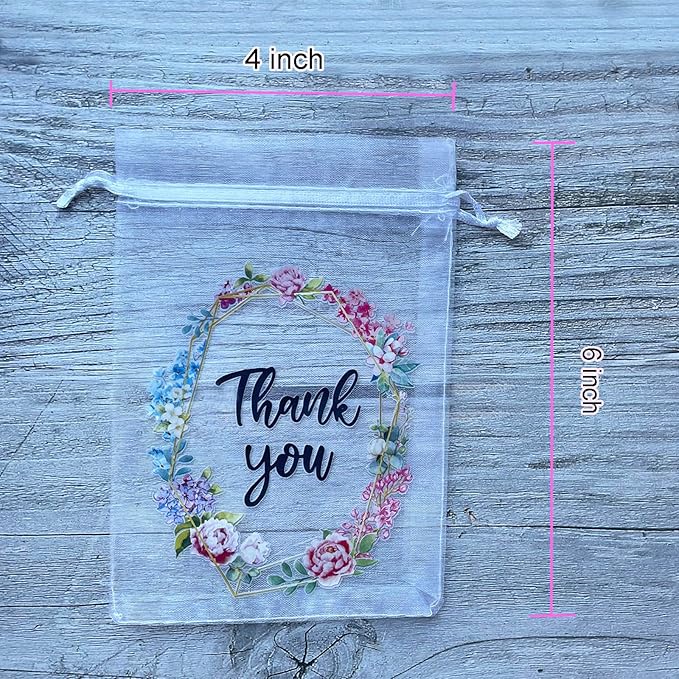 LXKBD 100PCS Organza Gift Bags for Jewelry Easter Party Wedding Favor, 4x6 Inch Thank You White Sheer Drawstring Mesh Pouch Candy Bag