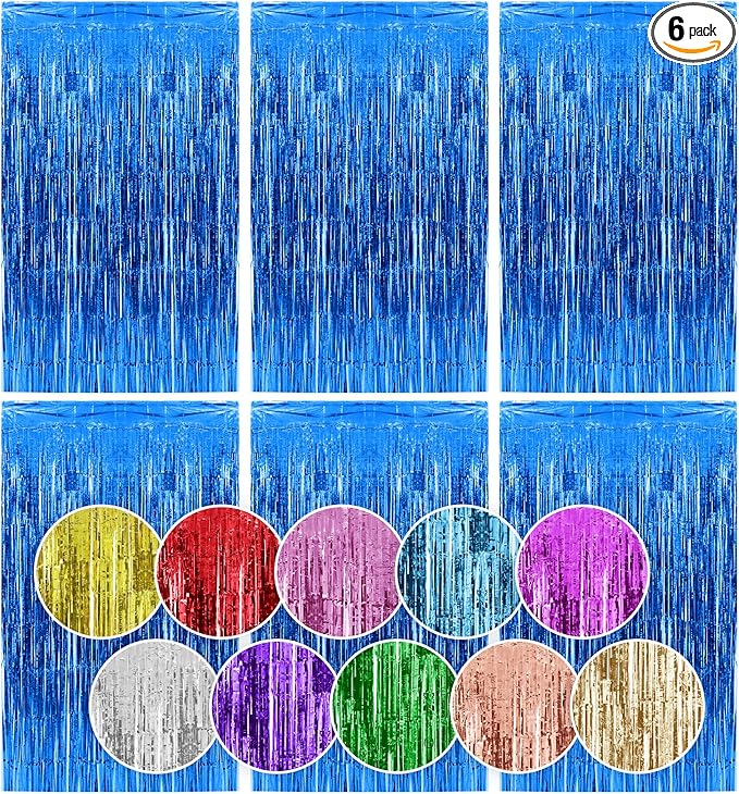 Homiest 6 Pack Royal Blue Tinsel Backdrop, 3.3x6.6 FT Metallic Tinsel Foil Fringe Curtains Party Decorations, Birthday Door Streamers for Baby Shower Wedding, Photo Booth Props Background Wall Decor