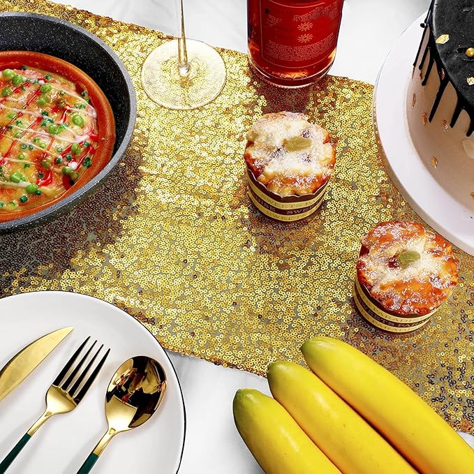 Irenare Tablecloth and Sequin Table Runner Set Polka Dots Confetti Table Cover Dining Plastic Tablecloths Glitter Decorations for Birthday Wedding Anniversary Party Supplies(White, Gold,2 Pcs)
