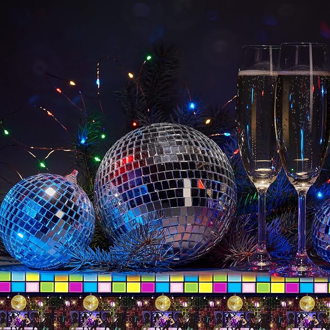 3 Pieces Disco Tablecloth for 70's Disco Party Decoration 70s Table Cover Plastic Rectangle Table Decor for woman and man 1970s Fever Music Record Neon Night Birthday Party Supplies 54 x 108 Inch