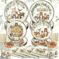 Woodland Baby Shower Party Supplies - 144 Pcs Serve 24 Guests, Safari Jungle Animal Party Decorations Include Plates and Napkins, Cups, Straws, Forks