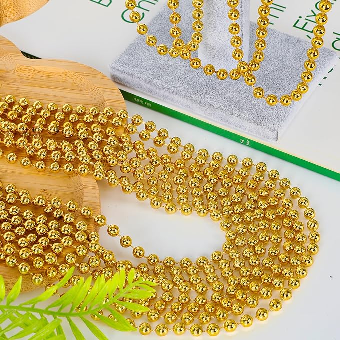 120PCS Mardi Gras Beads, 33" Gold Bead Necklaces Stuff, Mardi Gras Christmas Beads Costume Necklace, Festival Parade Throw Accessories for Wedding Birthday Pirate Party School Activities Supplies