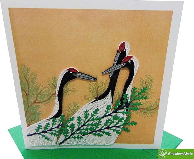 Cranes from Momoyogusa–Flowers of a Hundred Generations (1909) by Kamisaka Sekka Quilling Art Greeting Card,Design Greeting Card for Birthday, Get Well, All Occasion. Framable Artwork for Art Lovers