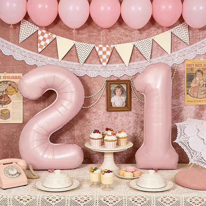 40 In Matte Pink Number Balloons Helium Foil Mylar Balloon Birthday Party banquet Decoration Digital 21