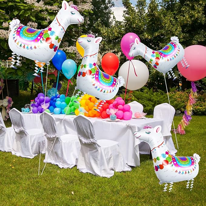 Sosation 6 Pcs Walking Llama Animal Balloons Self Standing Lovely White Alpaca Llama Foil Balloons for Mexican Fiesta Themed Party Birthday Party Bridal Shower Wedding Decorations