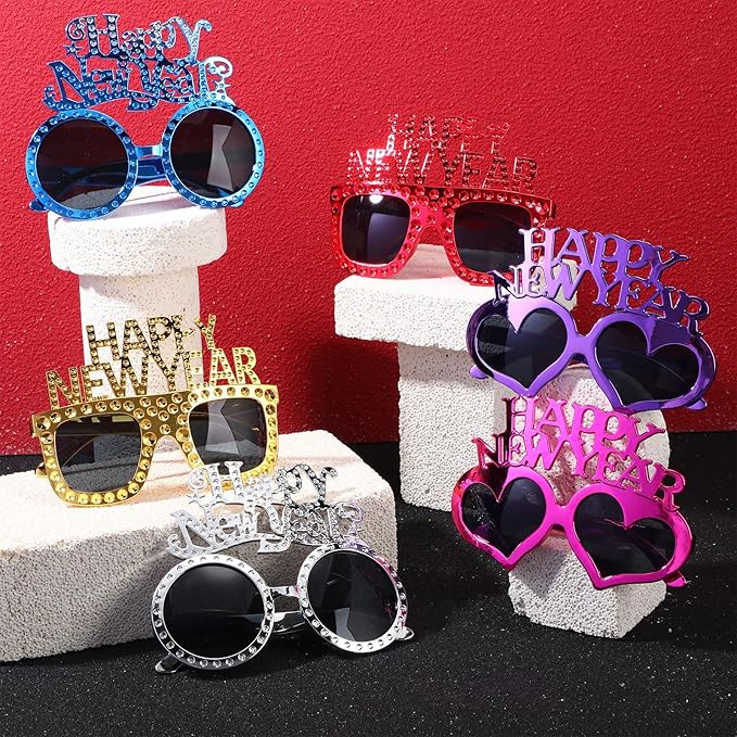 Shappy 6 Pcs 2026 Happy New Year Eyeglasses, Happy New Year Party Favors Sunglasses, Eve Glasses for Women and Men