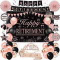 Retirement Party Decorations for Women Rose Gold Retirement Crown and Sash Happy Retirement Banner Backdrop Balloons Paper Fans Hanging Swirl Set