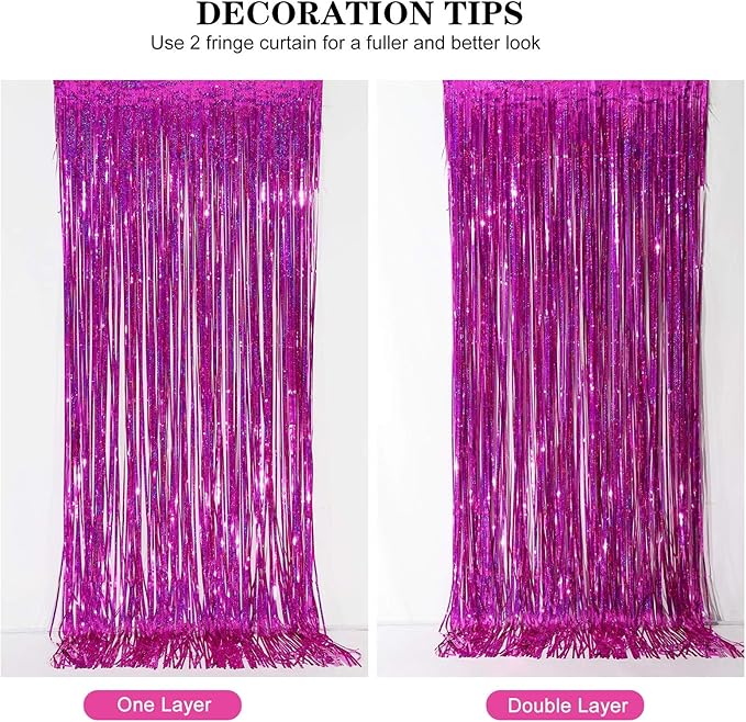 Tinsel Curtain Backdrop 2 Pack 3ftx8ft,CYLMFC Foil Backdrop Curtain Photo Booth Euphoria Christmas - Rose Red