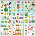 103 PCS Hawaiian Window Clings, 9 Sheets Tropical Hawaiian Party Decorations, Double-Sided Summer Window Clings with Tiki Masks Hibiscus Lei Patterns, Aloha Party Decorations for Home Office