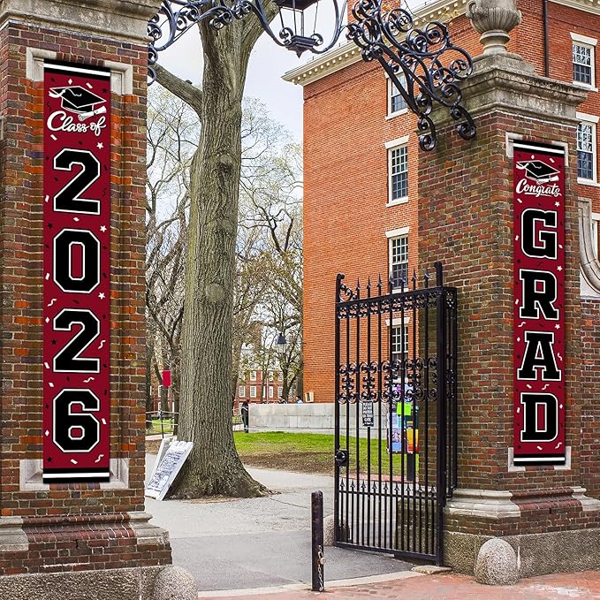 2026 Graduation Decorations,Congrats Grad Banner Backdrop for Class of 2026 Decorations- Maroon Graduation Party Decorations