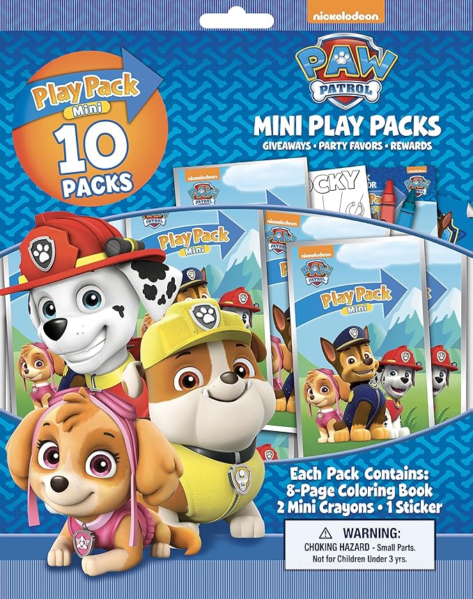 PAW Patrol Mini Play Packs Party Favors - 10 Pack Coloring Activity Set with Stickers & Crayons for Kids, Classroom Prizes, Birthday Gift Bag Toys