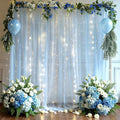 10x8ft Baby Blue Tulle Backdrop Curtain with Lights String for Parites, Sheer Photo Backdrop Curtains for Wedding Baby Shower Baby Boy Shower Birthday Party Photo Shoot Background Decorations