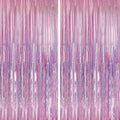 Crosize 2 Pack 3.3 x 9.9 ft Laser Pink Foil Fringe Backdrop Curtain, Streamer Backdrop Curtains, Streamers Birthday Party Decorations, Tinsel Curtain for Valentine‘s Day Parties, Galentines Decor