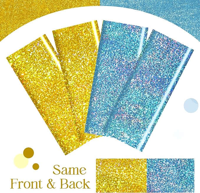 Sparkling Holographic Laser Tablecloth - Shimmering, Waterproof, Easy to Clean - Ideal for Bachelorette, Birthday, Wedding, and Anniversary Party Decorations (Light Blue & Gold, 2)