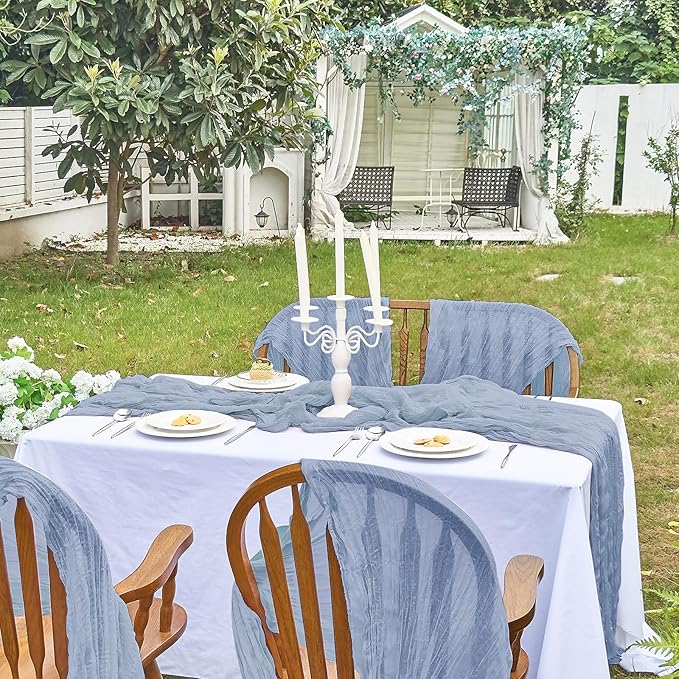IVAPUPU 1 Pcs Cheesecloth Table Runner - 10ft Dusty Blue Easter Spring Boho Gauze Cheese Cloth Table Runners for Baby Shower Decoration Wedding Party Garden Farmhouse