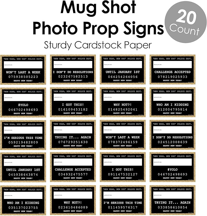 Big Dot of Happiness New Year's Eve - Gold - New Years Eve Party Resolution Mug Shots - Photo Booth Props Kit - 20 Count