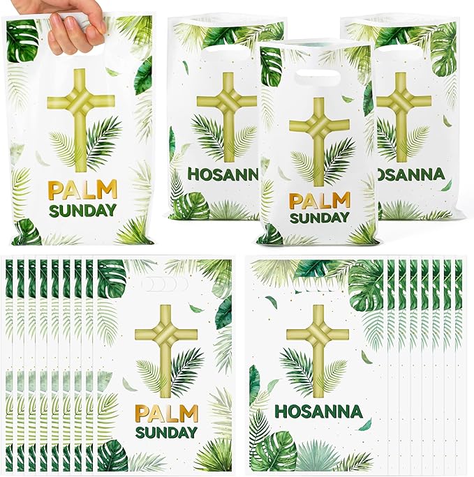 Palm Sunday Party Favor Bag - 50Pcs Religious Easter Treat Goodie Candy Gift Bags Holy Week Christian Cross Baptism Party Decoration for First Communion Sunday School Easter VBS Church Activities