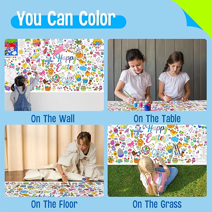 Easter Coloring Poster, Large Coloring Activity Paper 75” x 31” Jumbo Size Versatile Paper DIY Painting Drawing Banner/Tablecloth for School, Spring Theme Parties, Wall Decor
