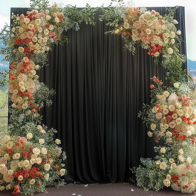 40x10FT Black Backdrop Curtains for Wedding Parties, Wrinkle Free Polyester Photography Backdrop Drapes for Wedding Baby Shower Birthday Parties Stage Background Stand Decorations 4x10ft,10 Panels