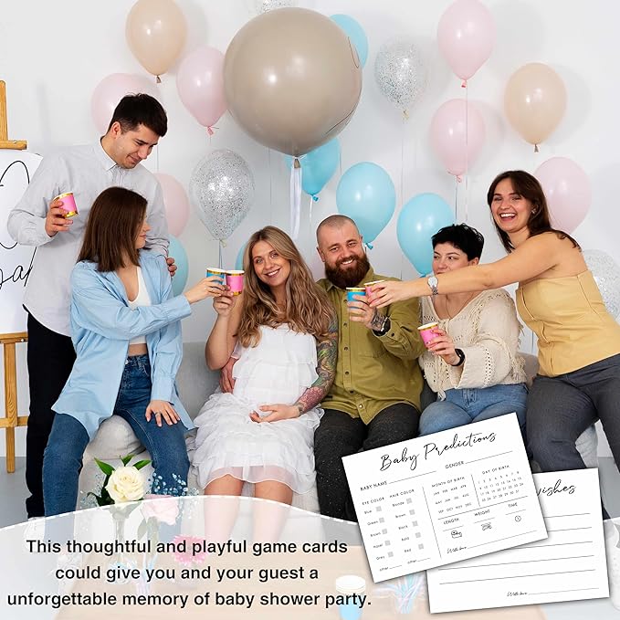 Baby Predictions and Advice Cards, 5" x 7" Minimalism Baby Shower Predictions Cards, Daily Party Games & Activities Favors for Newparents - G01