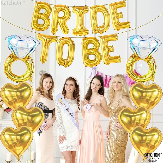 KatchOn, Gold Bride To Be Balloons Set - Pack of 17 | Gold Bride Balloons | Engagement Ring Balloon | Bridal Shower Balloon for Bridal Shower Decorations | Bachelorette Party Decorations