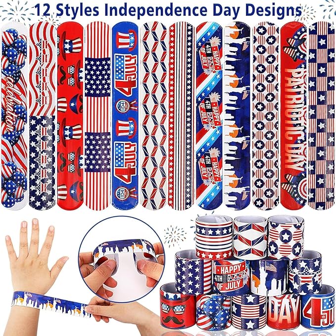 36 Pcs 4th of July Slap Bracelets Bulk Snap Bracelet Party Supplies Favors Classroom Prizes Exchanging Gifts