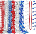 Independence Day Necklace Accessories, 48PCS 4th of July Beads Necklaces Bulk, 6 Kinds Fourth of July Red Blue White Stars Round Bead Necklace, Patriotic Bulk for Parade Party Favors Decor