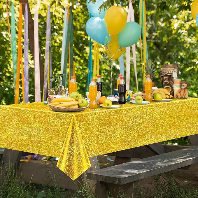 1 pcs Gold Holographic Party Tablecloths 40" x 108" Laser Shiny Table Cloths Plastic Glitter Foil Table Cover for Christmas Wedding Graduation Baby Shower 1920s Birthday Party Anniversary Supplies