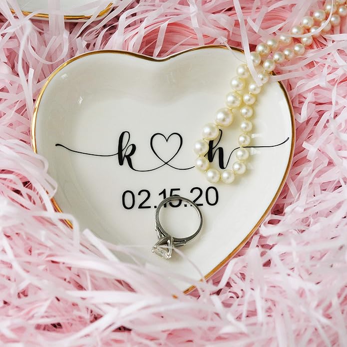 Engagement Ring Holder Ring Dish Engaged Gift Wedding Gifts Ring Holder Engagement Ring Dish Engaged Gift for Her Beatifully Packaged with sea Blue Branded Logo Box with Pink Lining Inside.
