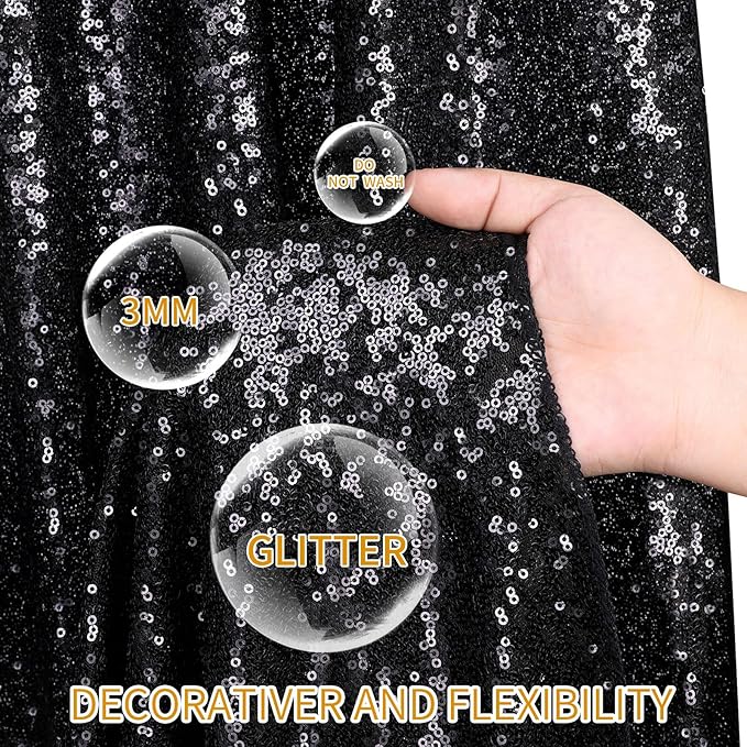 Black Sequin Backdrop 4 Panels 2FTx8FT Halloween Backdrop Curtains Party Backdrop Wedding Baby Shower Decoration