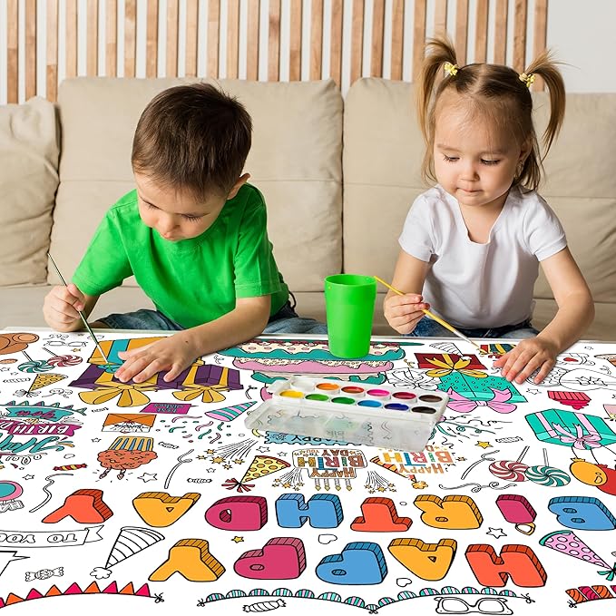 OHOME Birthday Giant Coloring Tablecloth - Birthday Decorations - Arts and Crafts for Kids Ages 8-12,Kids Crafts for 4 5 6 7 8 9 10 Year Old Girl Boy Gift,School Stuff Supplies for 4-8