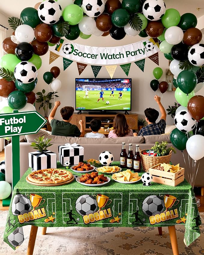Pureegg Soccer Party Decorations 2026 Plastic Tablecloth Disposable 6 Pack, Rectangle Table Cover 54 x 108 Inch, Waterproof Plastic Table Cloth for Soccer Birthday Party, Green and White