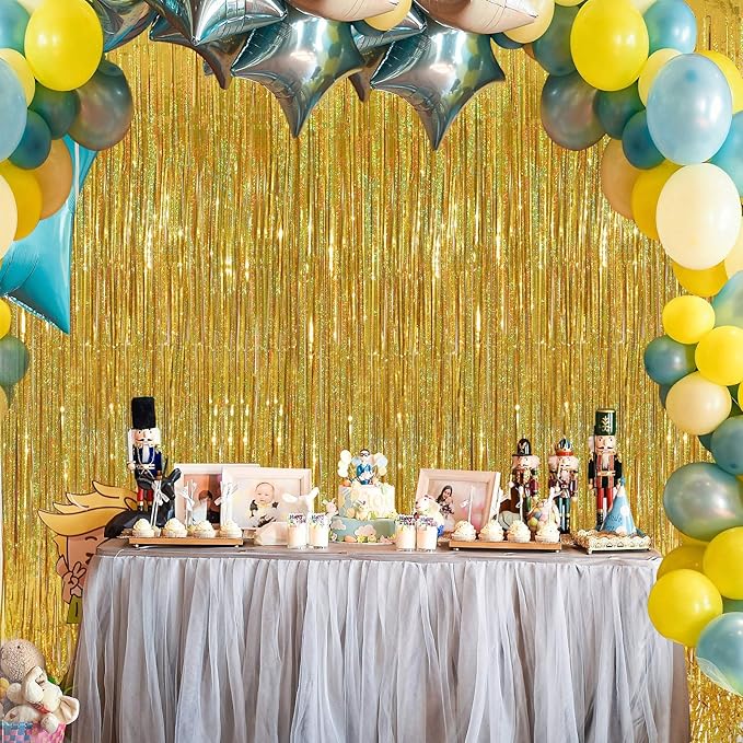 Gold Fringe Curtain - 2 Packs 3ftx8ft Sparkle Metallic Party Backdrop Curtain Photo Booth Props Birthday Decorations Gold Birthday Backdrop