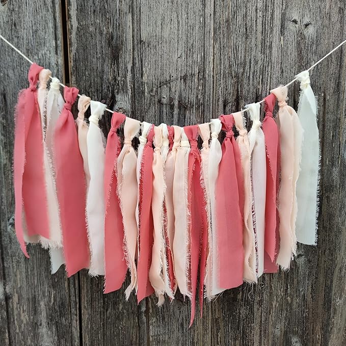 Chiffon Tsaasel Garland for Wedding Tea Party (Burnt Orche + Coral Peach + Ivory)