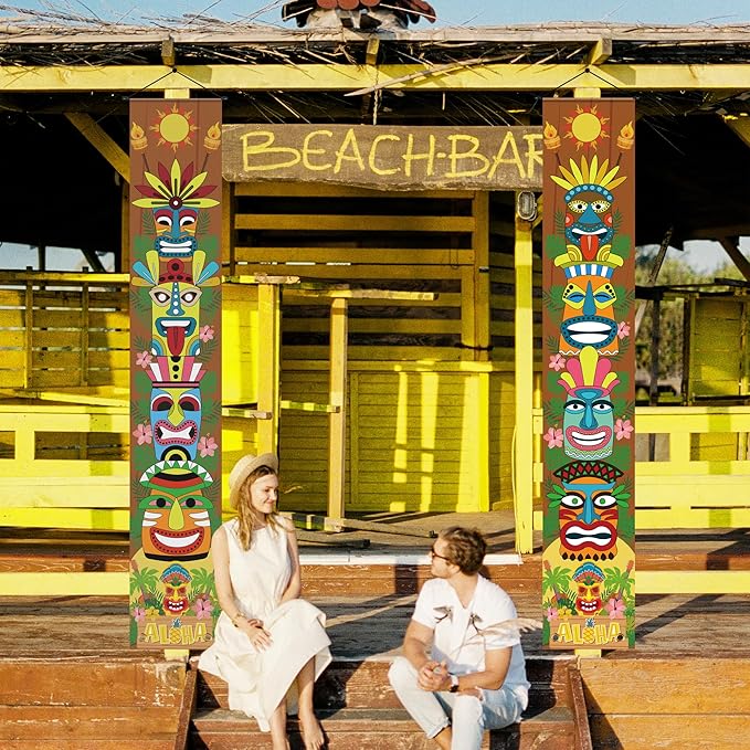 OHOME Luau Party Decorations - Hawaiian Porch Banner Backdrop Yard Signs Decor - Hawaiian Themed Party Decorations - Summer Beach Tropical Pool Tiki Themed Birthday Favors Accessories