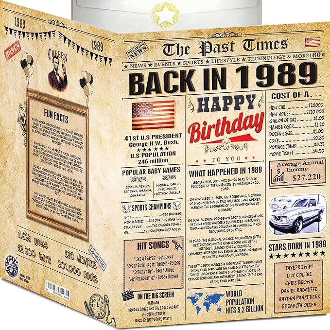 37th Birthday Card for Women Men - Back In 1989 Newspaper - 37 th Happy BIRTHDAY card - 37 birthday gift for Her Him - JUMBO size - 37th birthday decorations Dad Mom - Best gifts for 37 year old