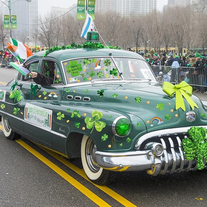9 Sheets St Patrick's Day Window Clings, 217 PCS Green St Patricks Day Shamrock Window Stickers with Coins Rainbow, Double Sided Static Window Clings for Glass Windows St Patricks Day Decorations
