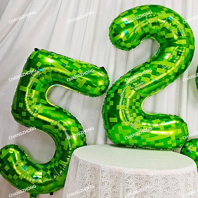 40 inch giant Green pixel miner game number 4 balloon Large mining theme foil balloon 0-9 Suitable for pixel game parties children's birthdays party anniversary celebrations baby shower decoration