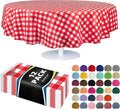 Grandipity 12 Pack Premium Disposable Plastic Picnic Tablecloth 84" Inch Decorative Round Table Cover - Red Checkered Gingham