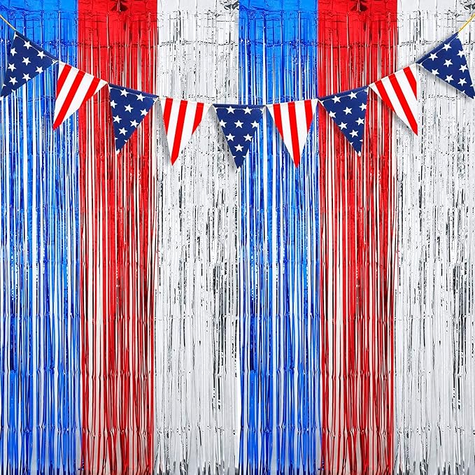 Dazzle Bright 2 Pack Backdrop Curtain, 3FT x 8FT Metallic Tinsel Foil Fringe Curtains Photo Booth Background for Baby Shower Party Birthday Wedding Engagement Bridal Shower (Silver)